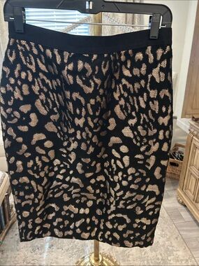 Ann Taylor Black and Gold Metallic Leopard Pencil Skirt
